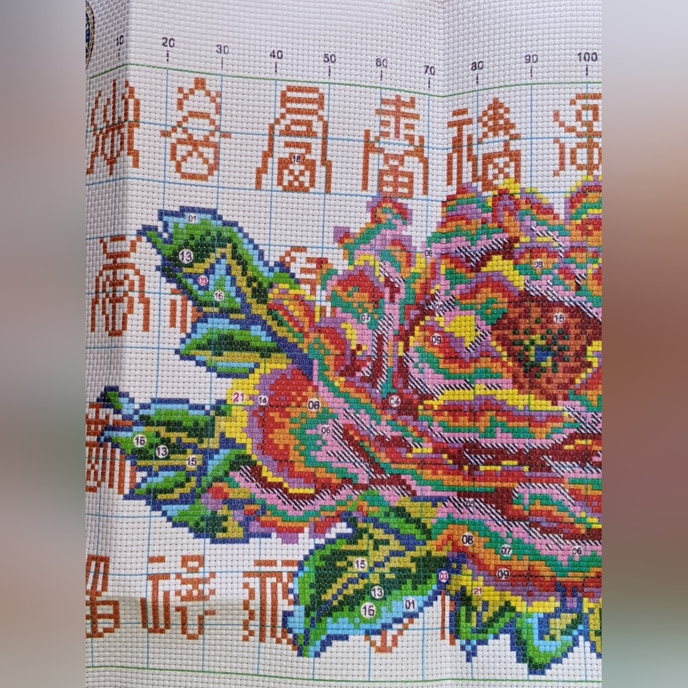 Cross Stitch Kit - 'Blessing & Peony' Design - Picture 3 of 4